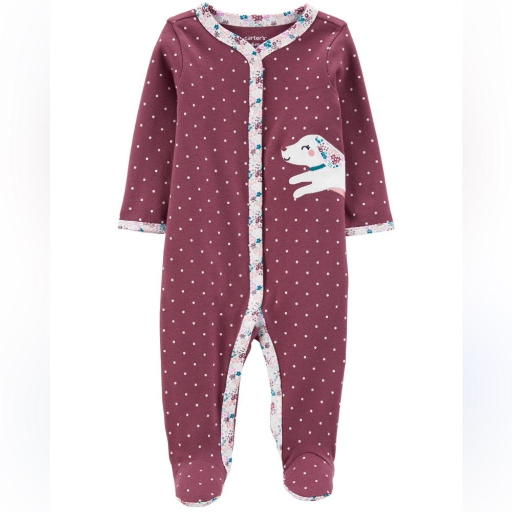 🍊5/$25 Carters Purple and White Footies One Piece size 6m